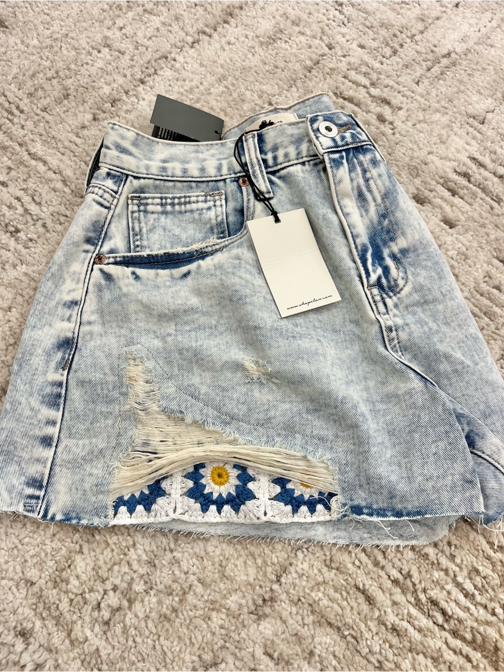 NWT Women’s Distressed Denim Crochet Shorts